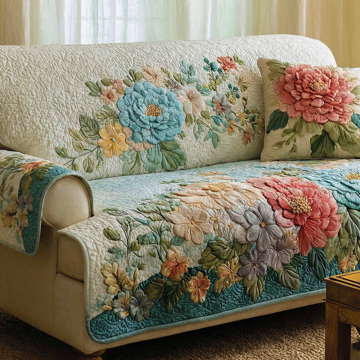 Colour Ivory Quilted Sofa Cover