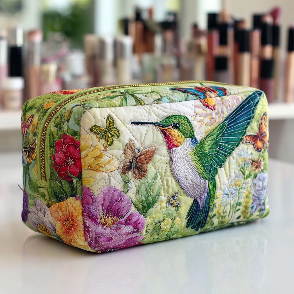 Embroidered Flowers in Motion Quilted Toiletry Bag