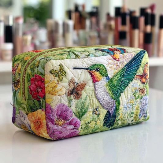 Embroidered Flowers in Motion Quilted Toiletry Bag