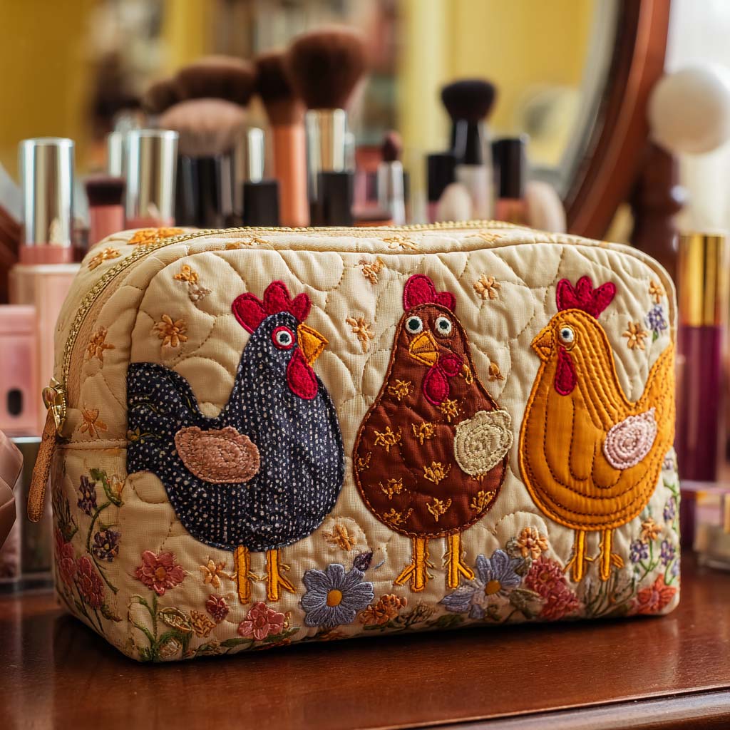 Decorative Chicken Quilted Toiletry Bag