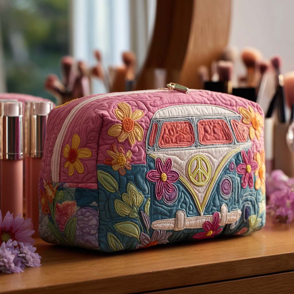 Retro Floral Journey Quilted Toiletry Bag