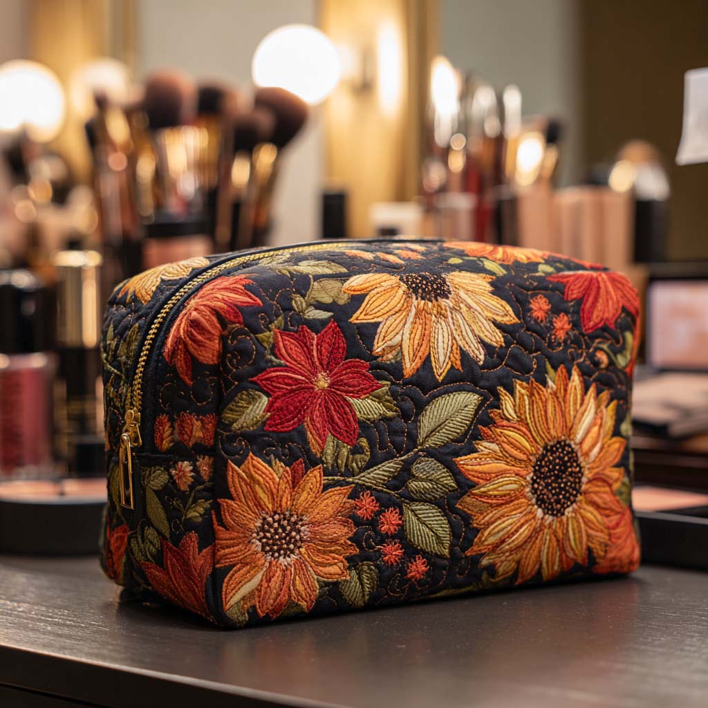 Elegant Flower Quilted Toiletry Bag