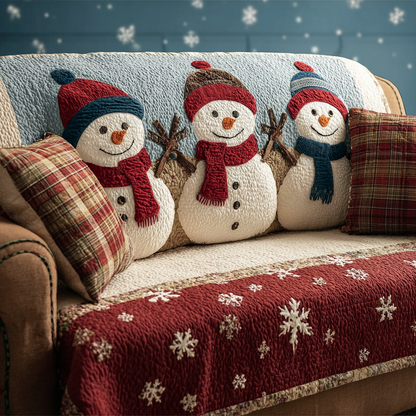 Snowman Smiling Quilted Sofa Cover
