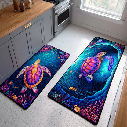 Deep Sea Blue 2-Piece Kitchen Mat Set