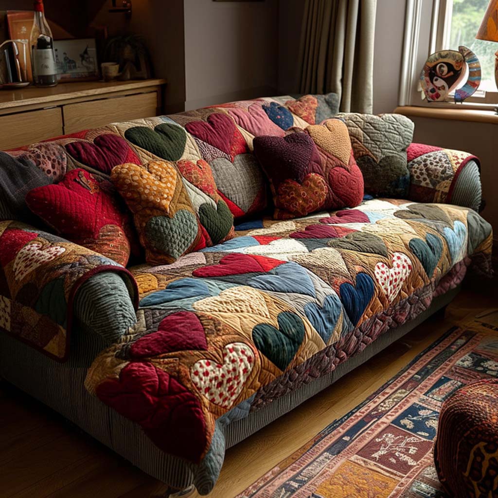 Heart Romantic Quilted Sofa Cover