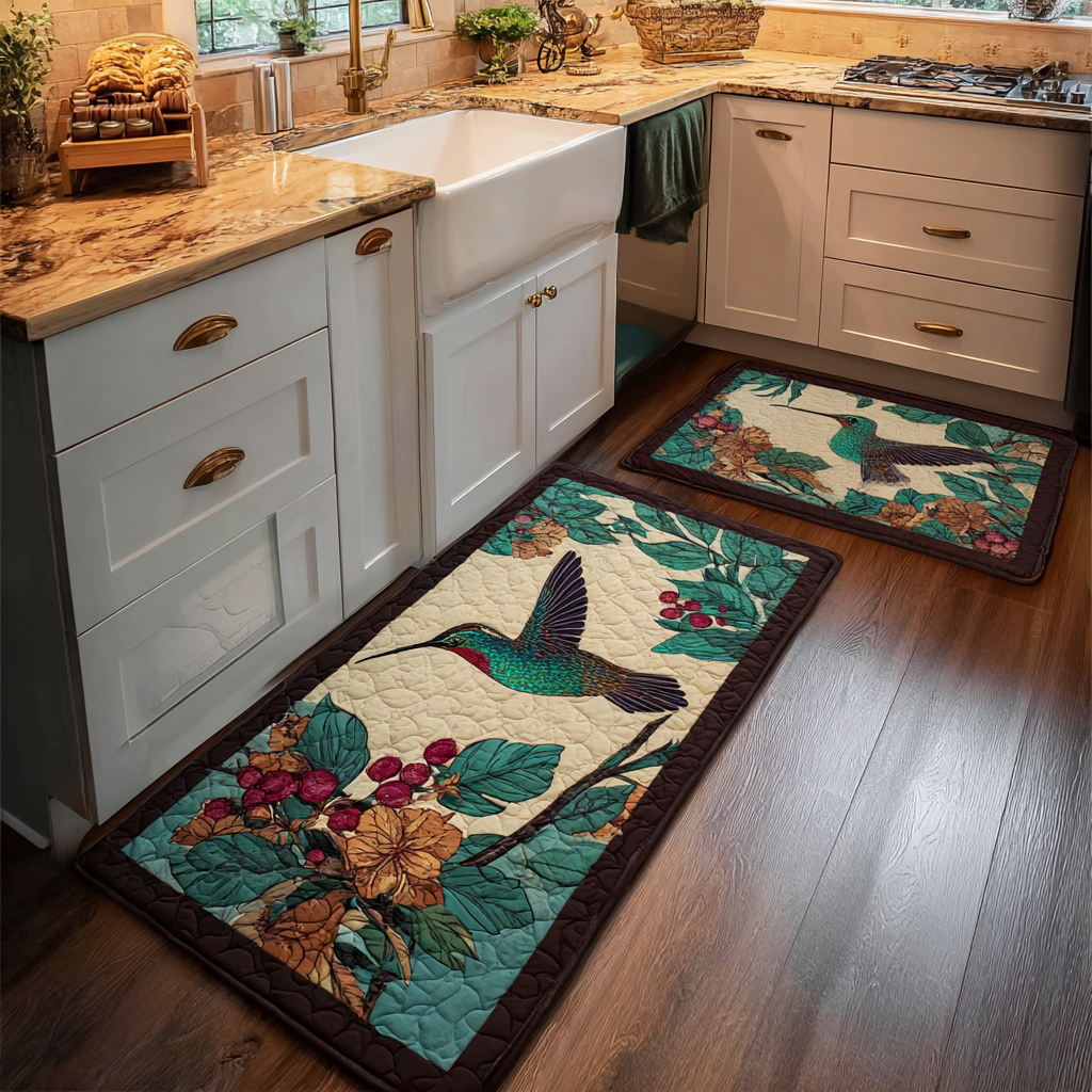 Elegant Hummingbird 2-Piece Kitchen Mat Set