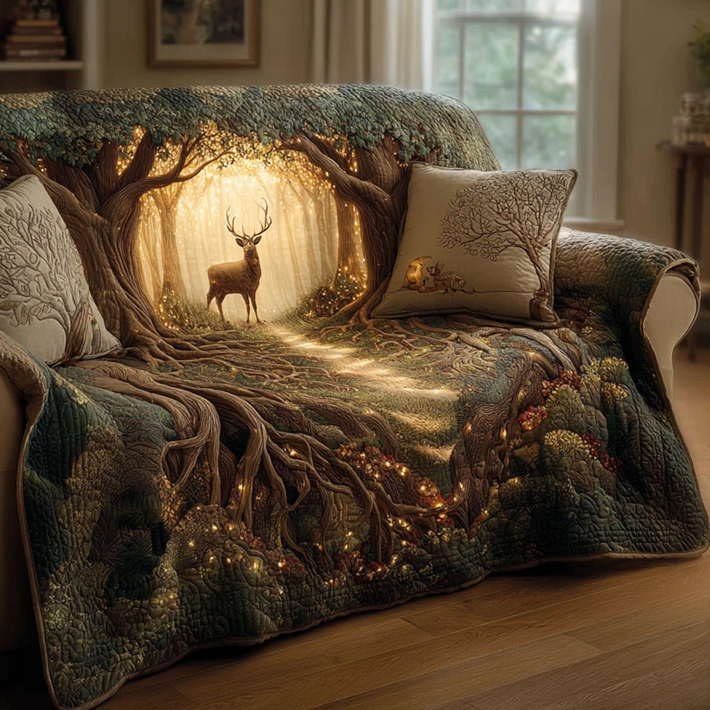 Deer in Forest Quilted Sofa Cover