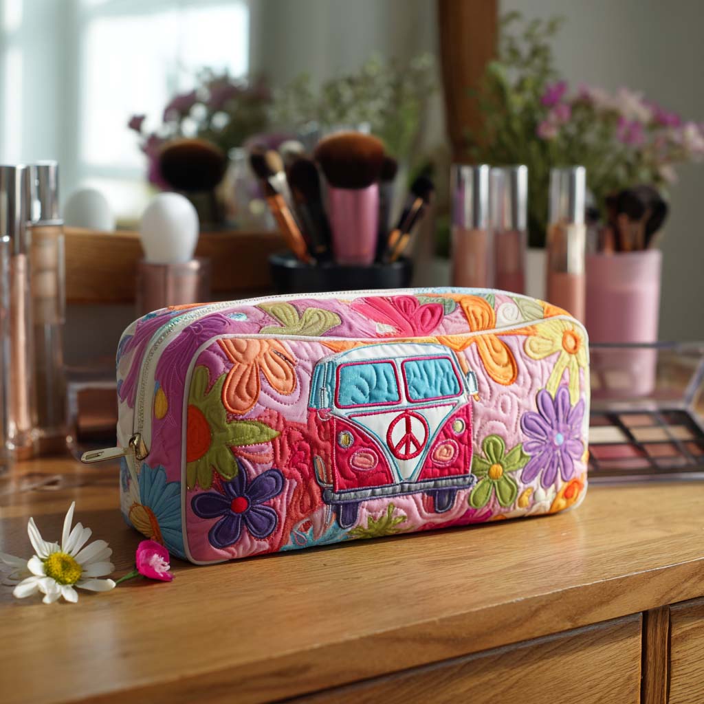 Retro Flower Van Quilted Toiletry Bag