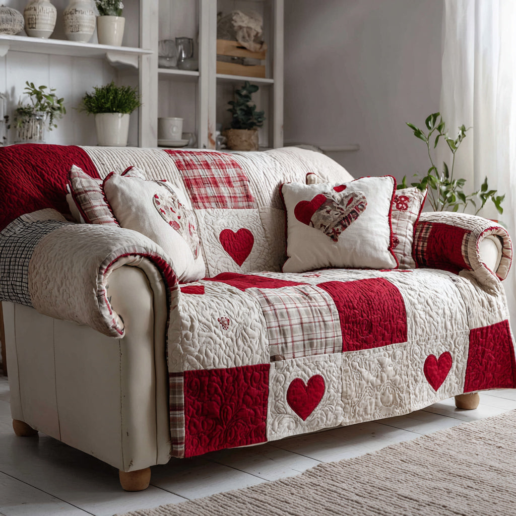 Heart Seasons Quilted Sofa Cover
