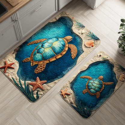 Flowers & Sea 2-Piece Kitchen Mat Set