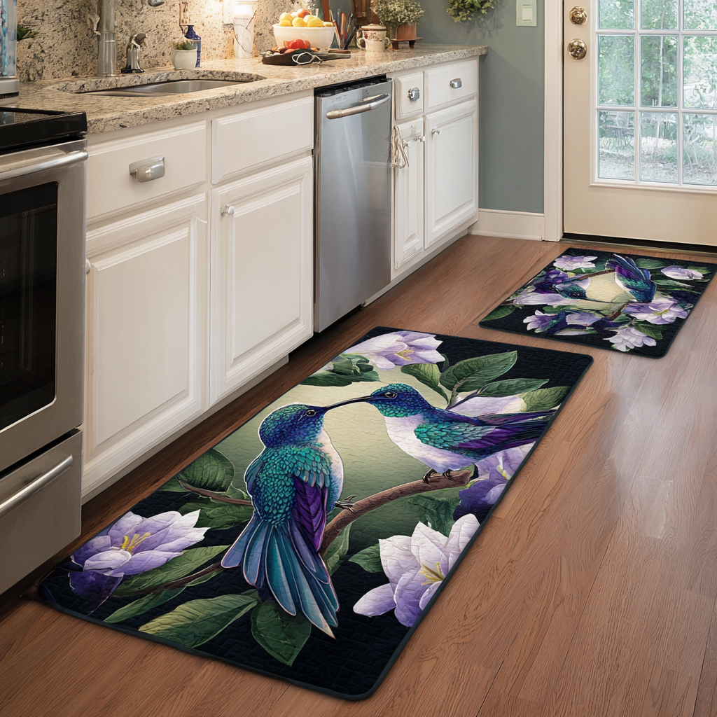 Hummingbird and Flowers 2-Piece Kitchen Mat Set