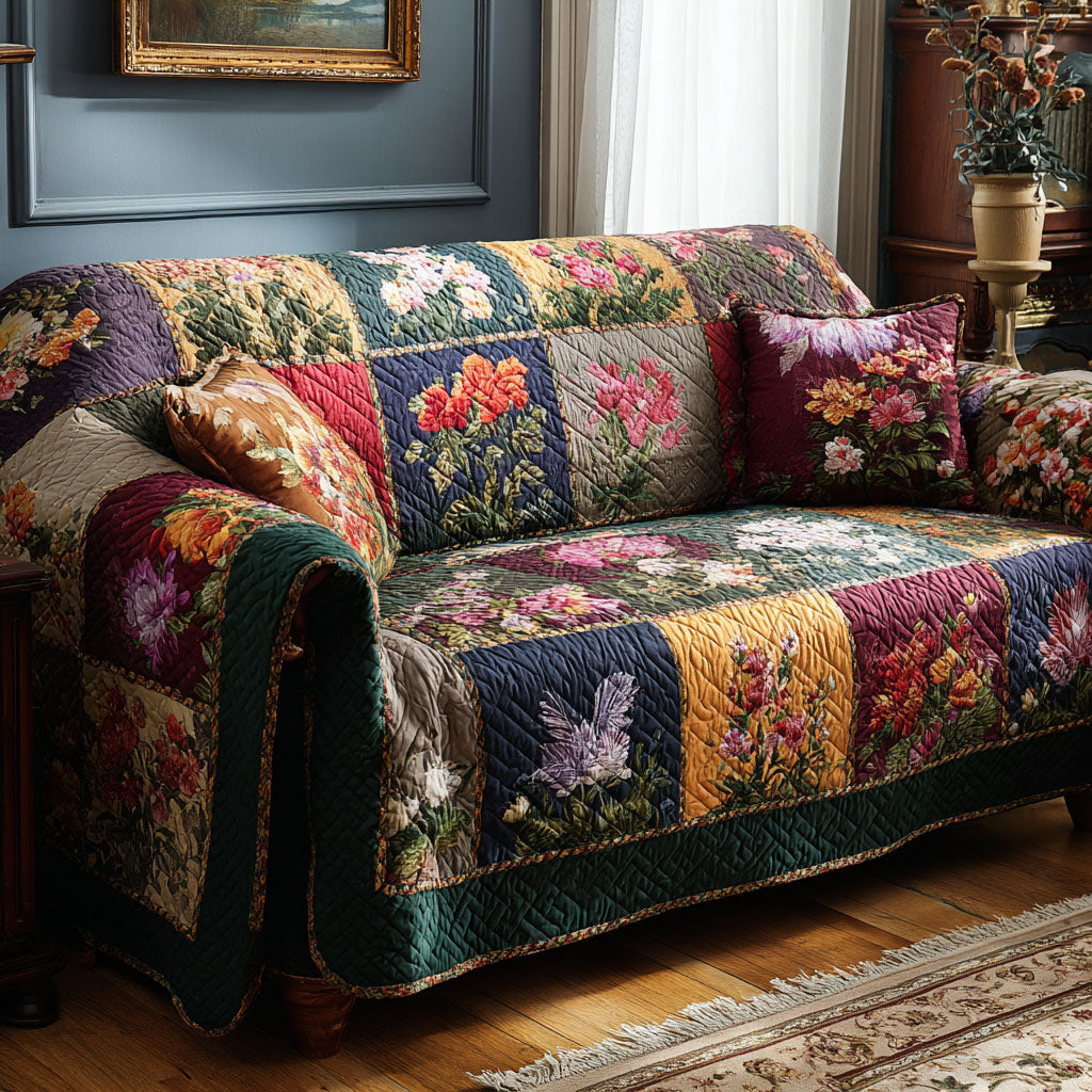 Floral Pattern Quilted Sofa Cover