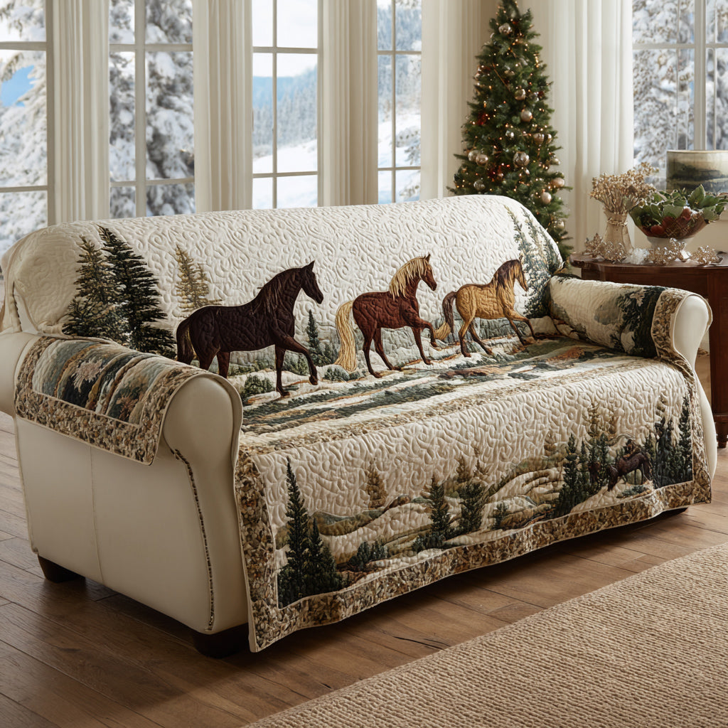 Horse Alps Quilted Sofa Cover