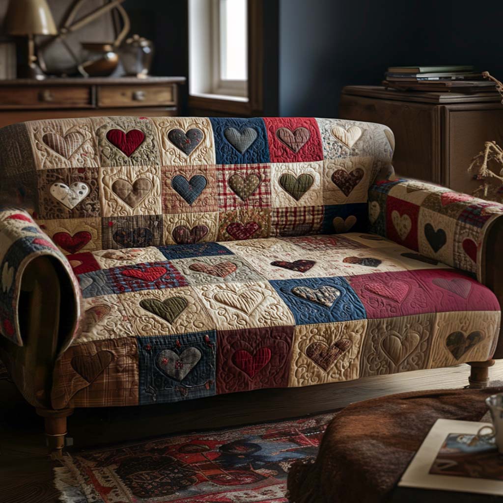 Hearts Warm Quilted Sofa Cover