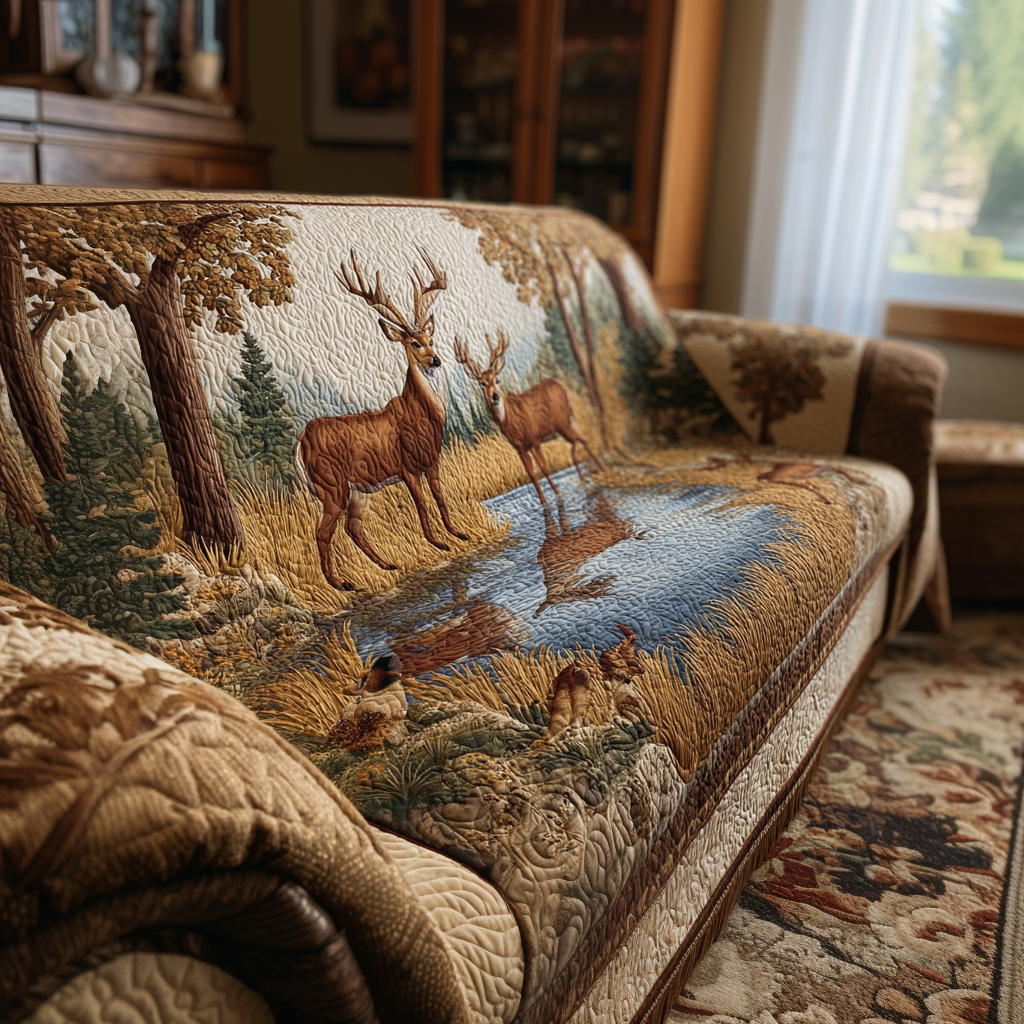 Deer from the Valley Quilted Sofa Cover
