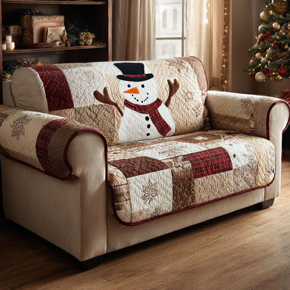 Snowman of Snow Rustic Quilted Sofa Cover