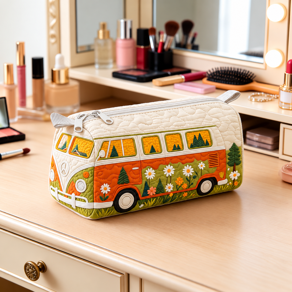Wildflower Camper Quilted Makeup Bag