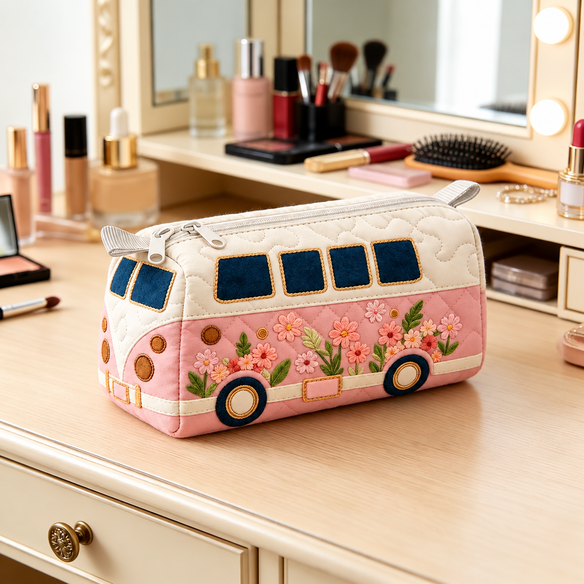 Floral Camper Quilted Makeup Bag