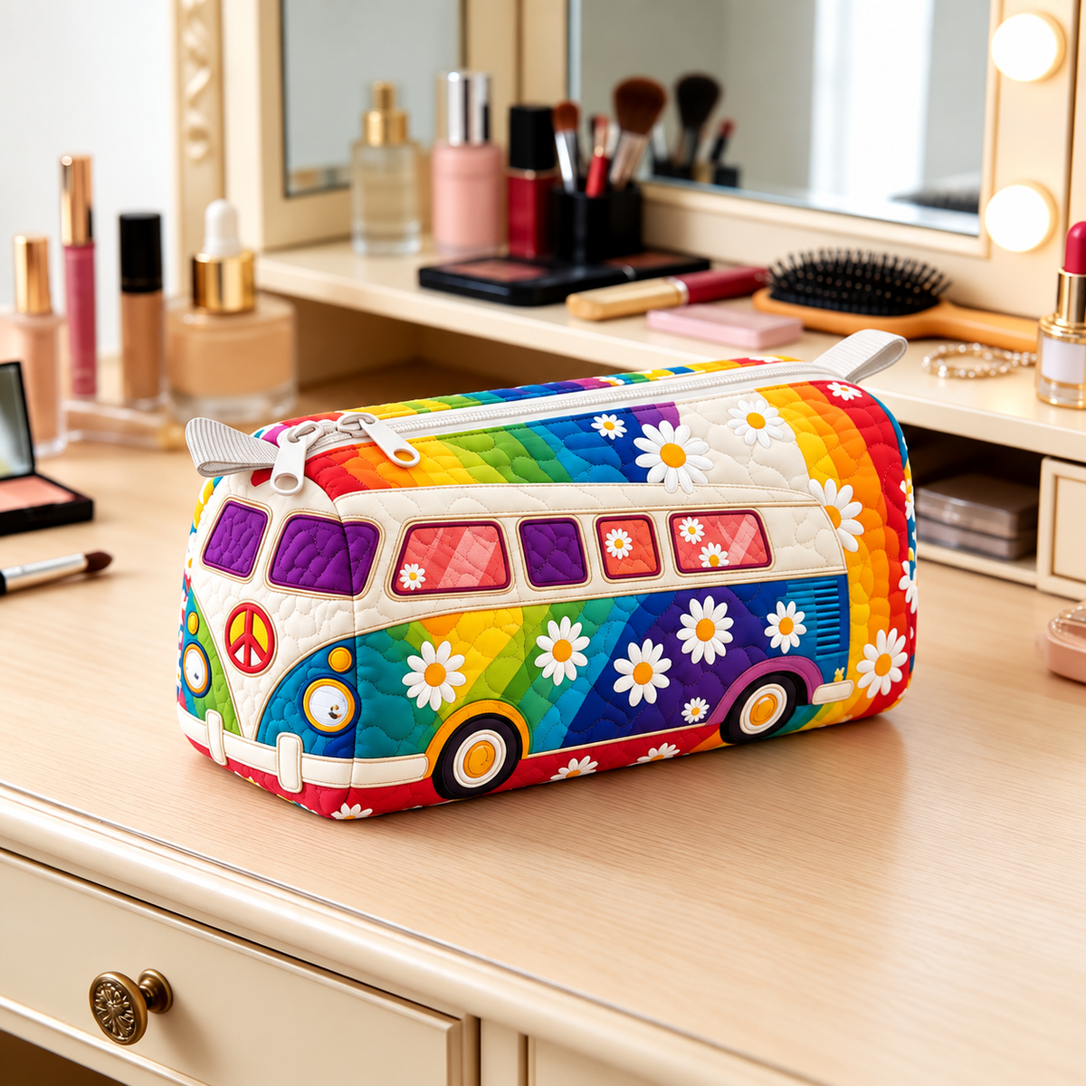 Daisy Camper Quilted Makeup Bag