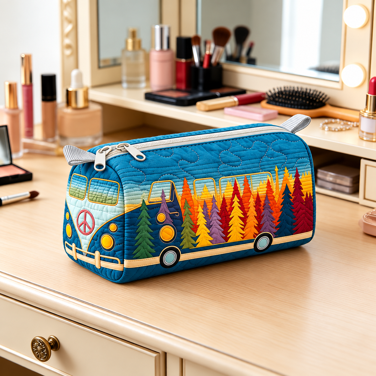 Autumn Forest Camper Quilted Makeup Bag