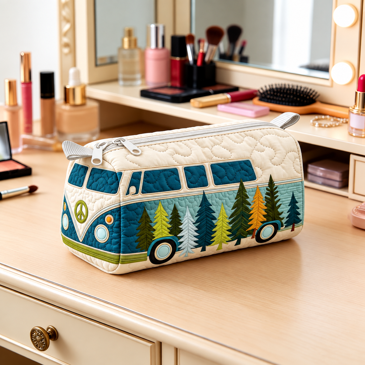 Woodland Camper Quilted Makeup Bag