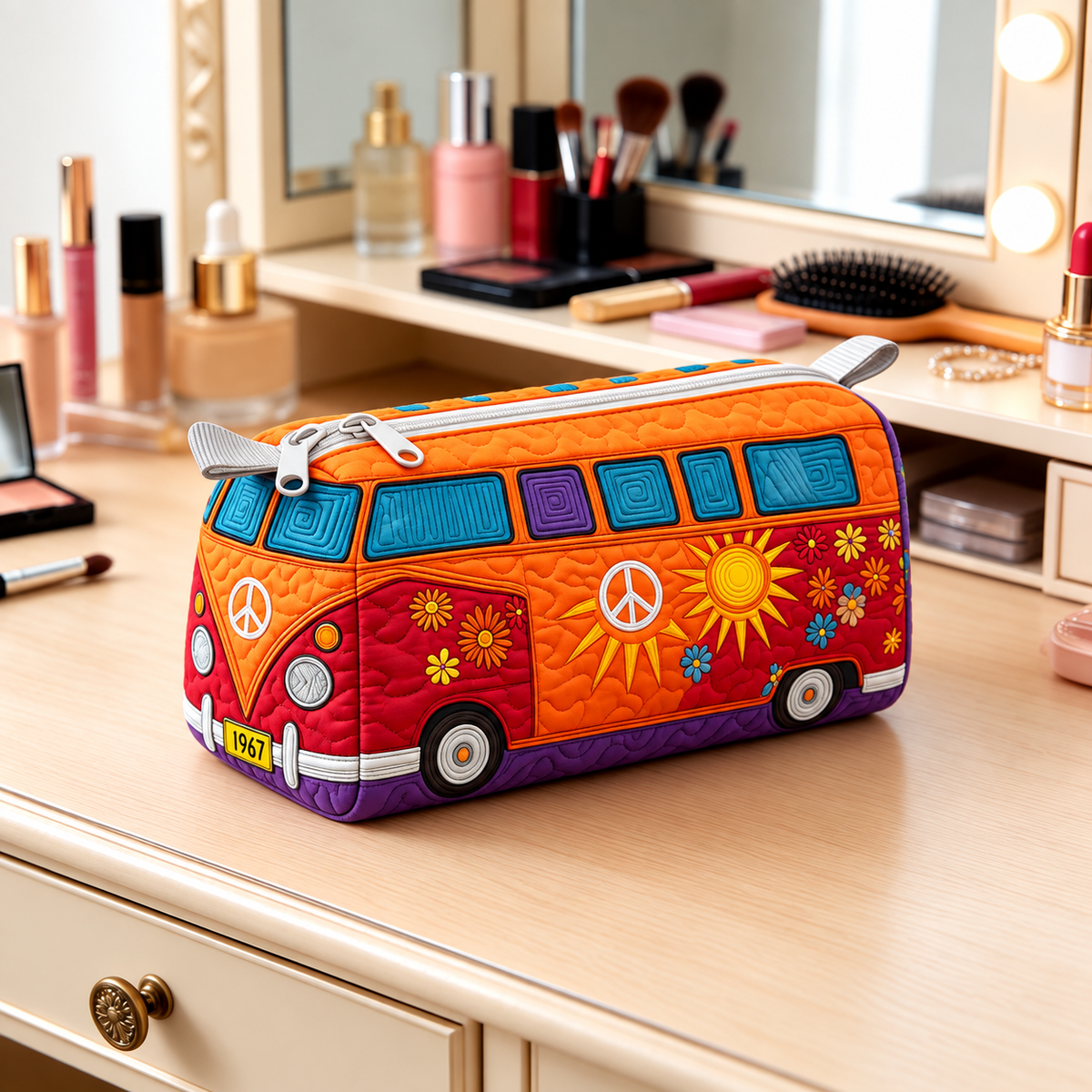 Sunshine Camper Quilted Makeup Bag