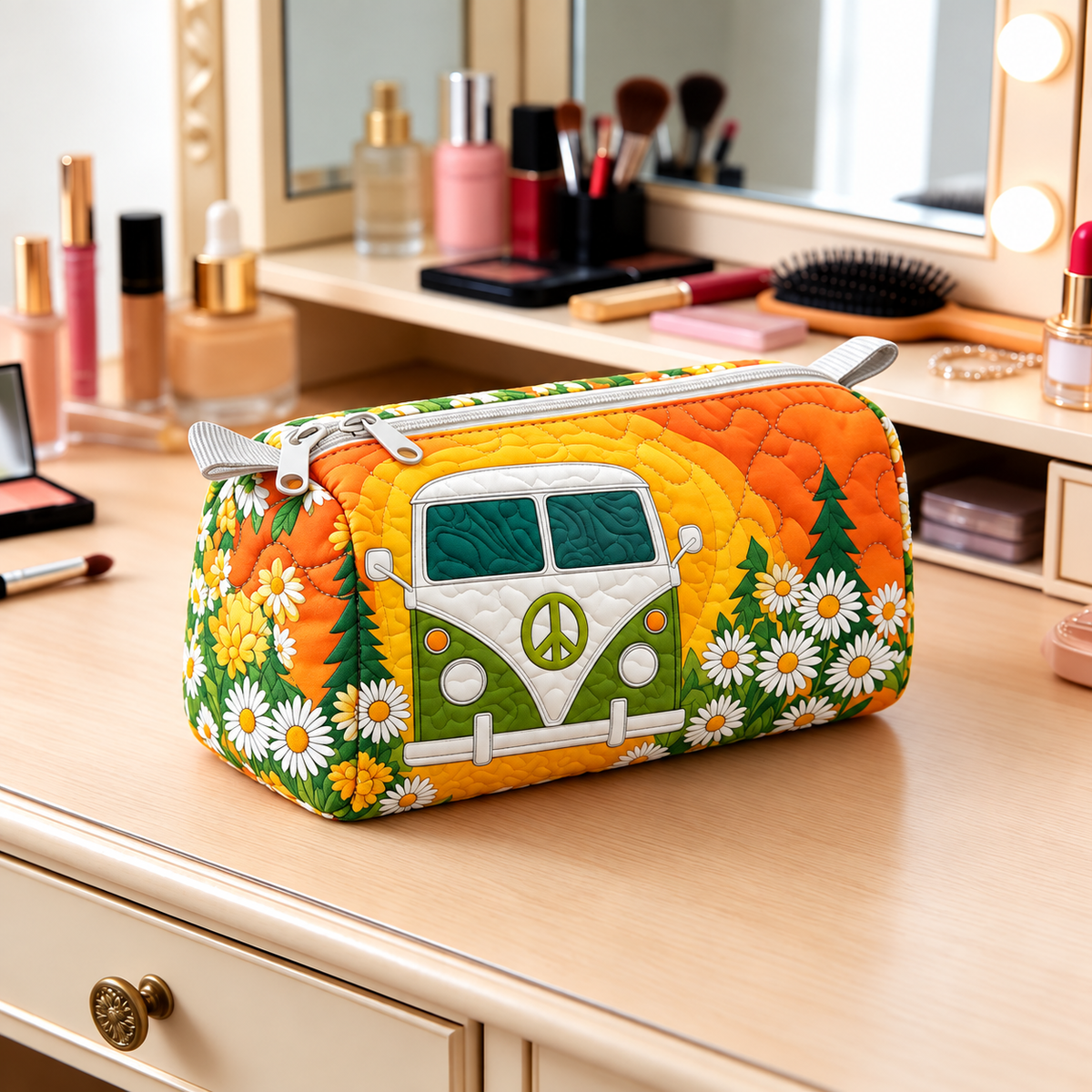 Sunset Floral Camper Quilted Makeup Bag