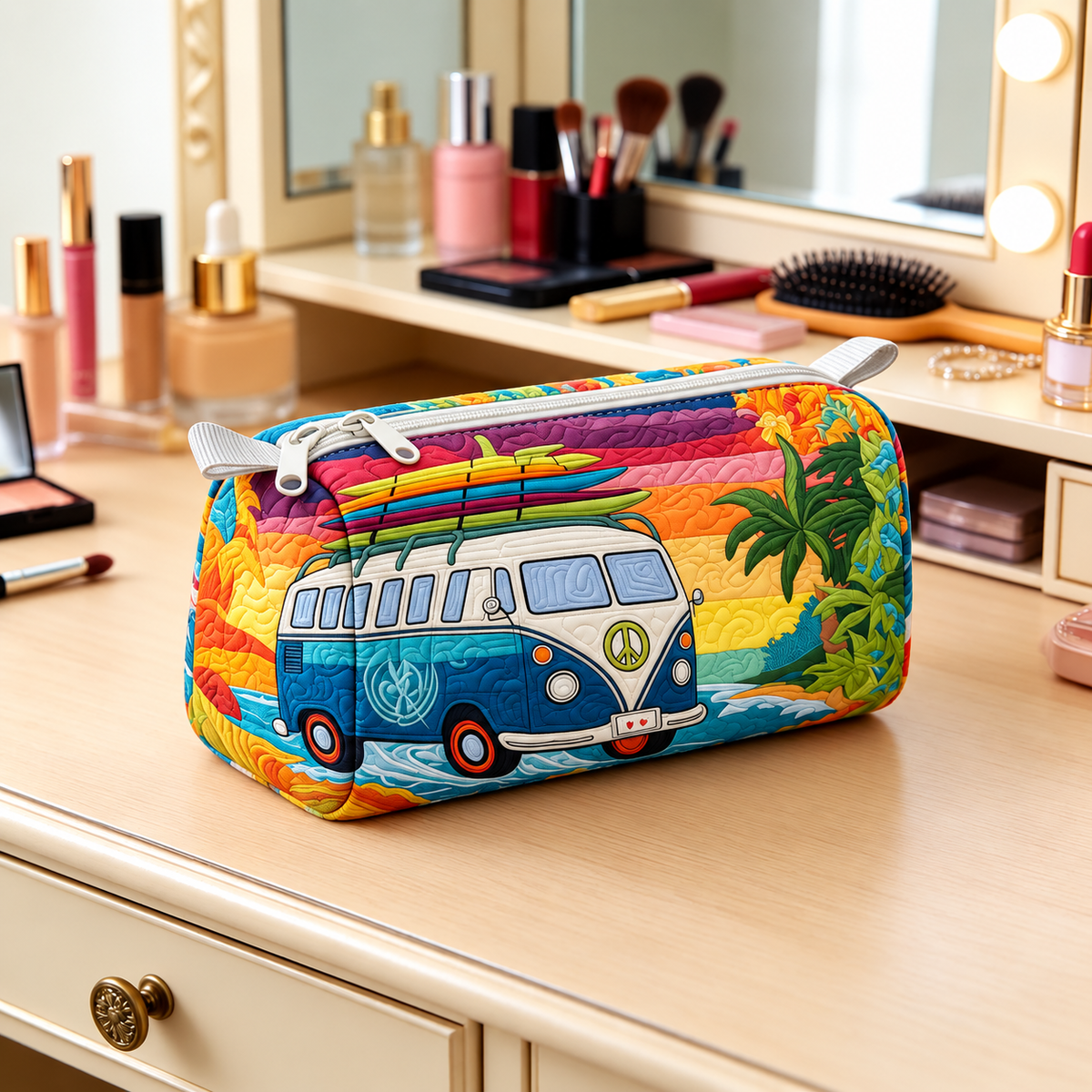 Tropical Surf Camper Quilted Makeup Bag