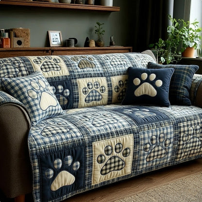 Checkered Blue with Legs and Heart Quilted Sofa Cover
