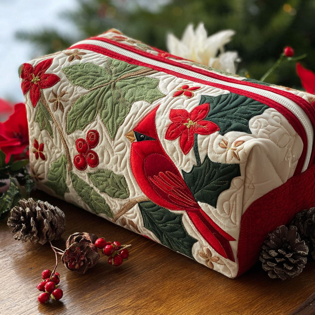 Cardinal and Holly Quilted Toiletry Bag
