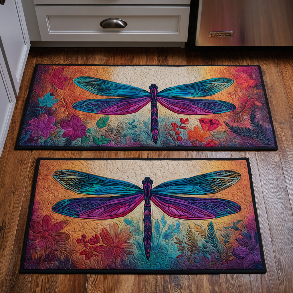 Golden Dragonfly 2-Piece Kitchen Mat Set