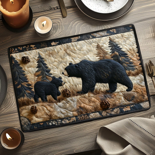 Bear Family Black Quilted Placemats