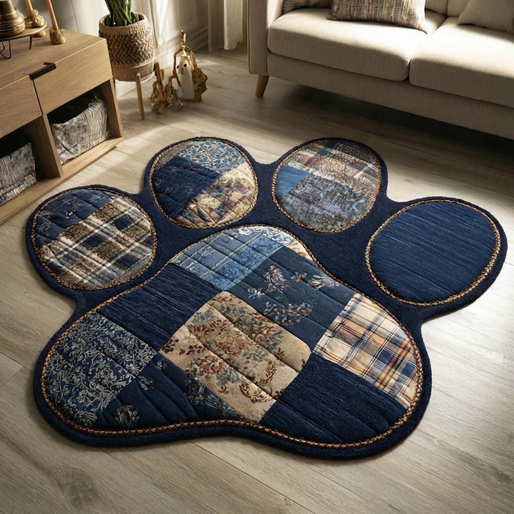 Blue Paw Shaped Area Rug