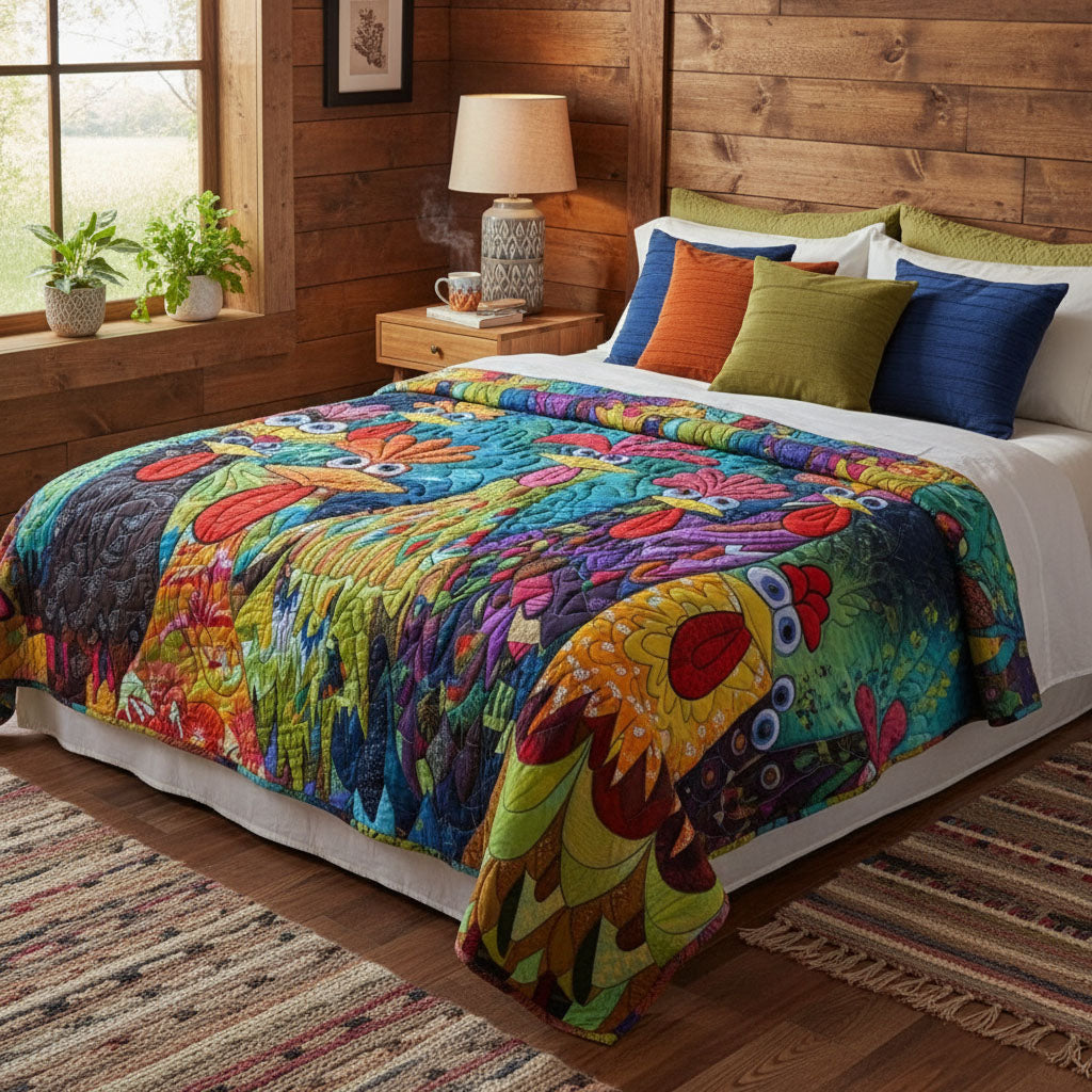 Whimsical Chickens Quilted Blanket