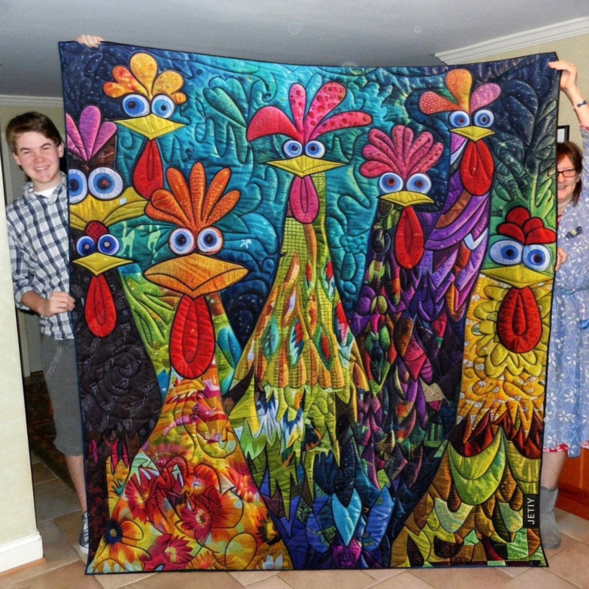 Whimsical Chickens Quilted Blanket