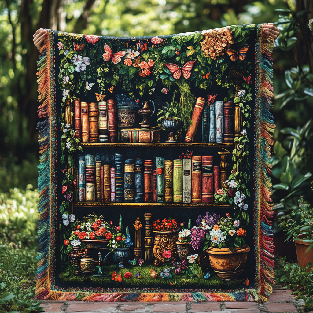 Library Flowers Quilted Throw