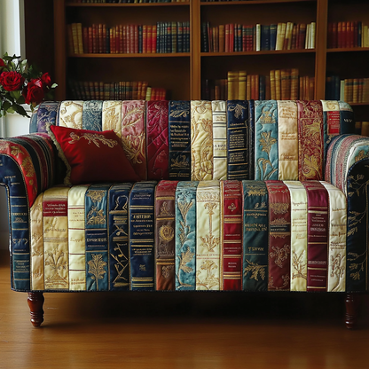 Books in Circle Quilted Sofa Cover