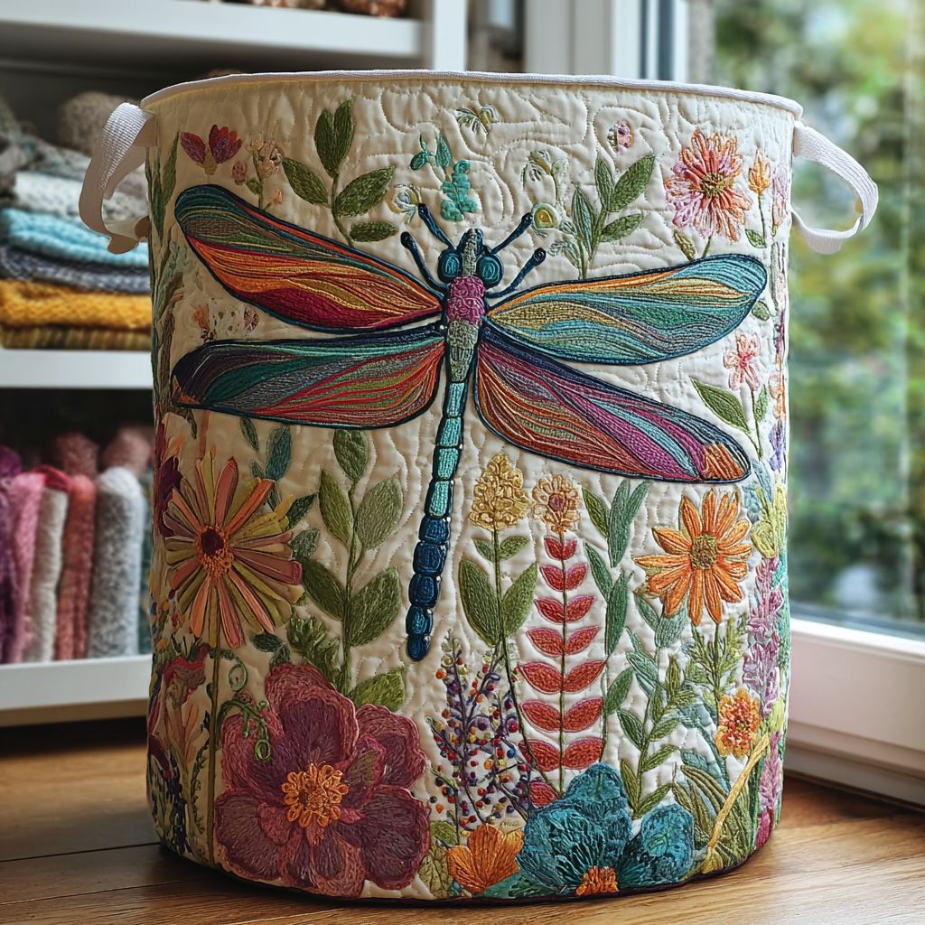 Iris Dragonfly Garden Quilted Storage Basket
