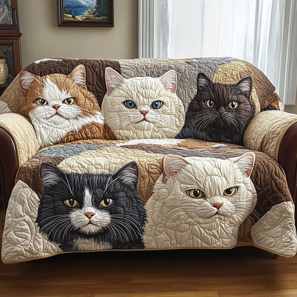 Padded Cat Gold Quilted Sofa Cover