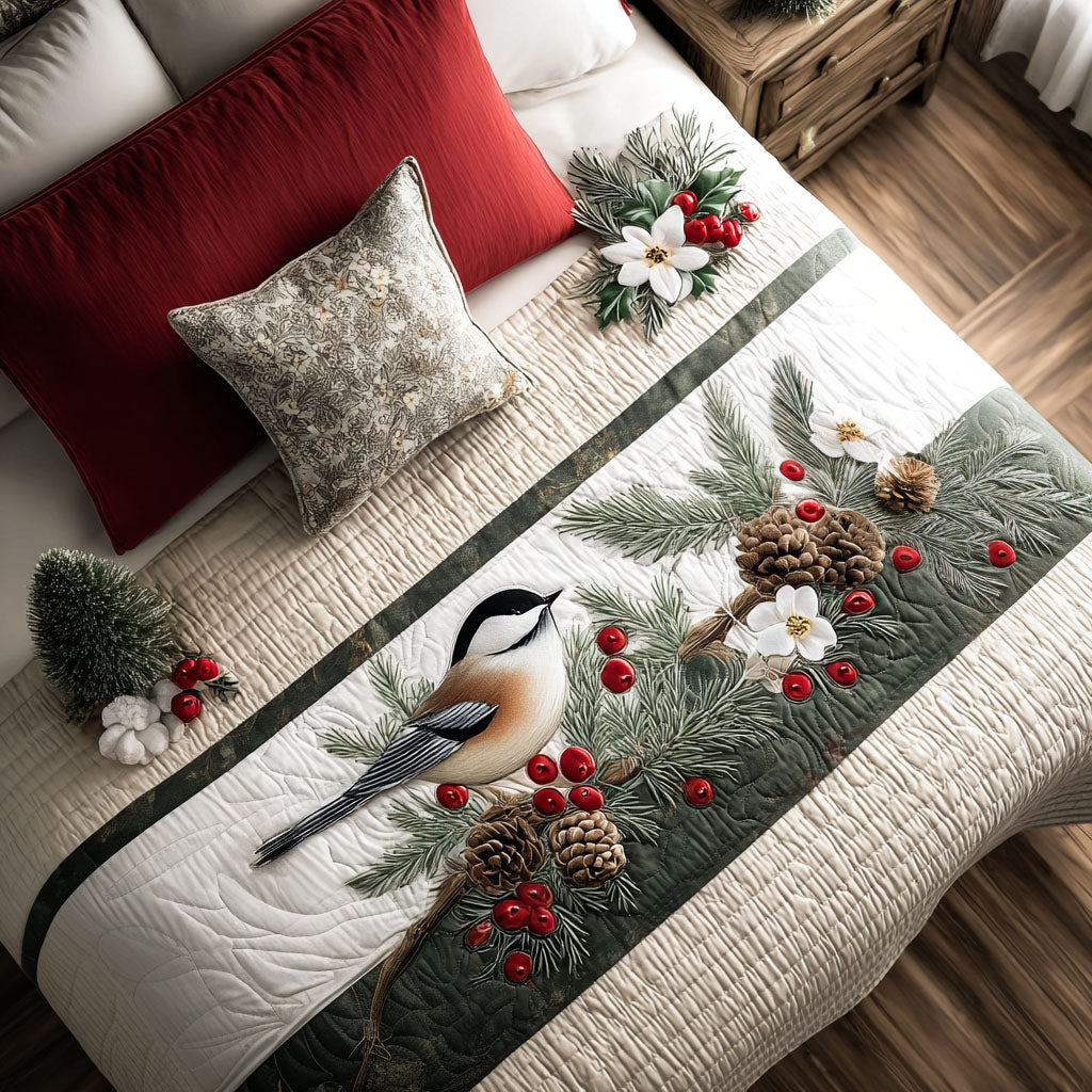 Snowy Bass Den Quilted Bed Runner
