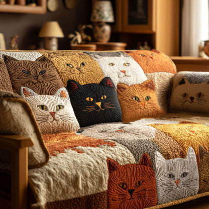 Cat Gold Quilted Sofa Cover