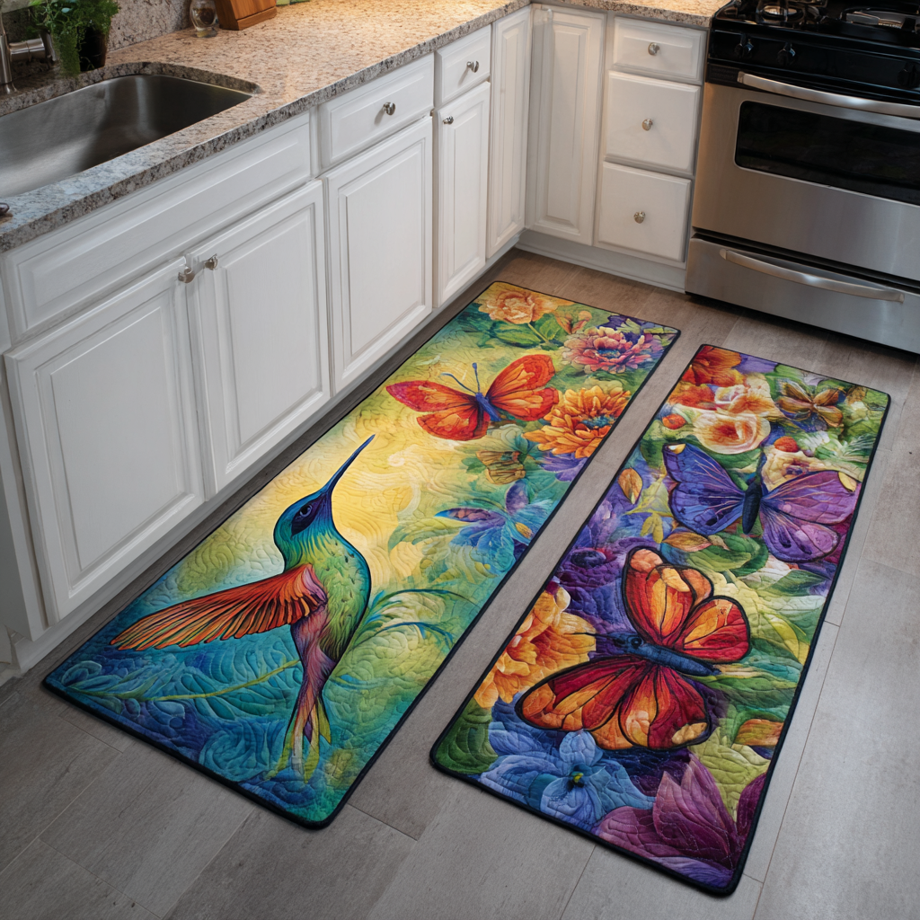 Hummingbird Garden 2-Piece Kitchen Mat Set