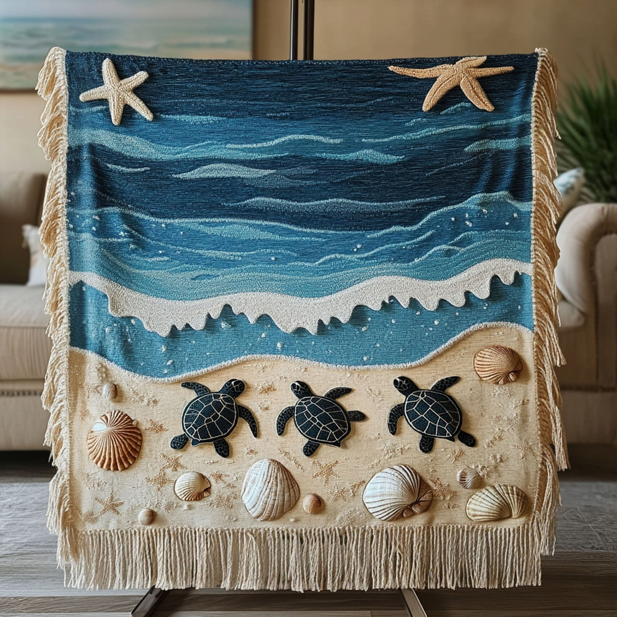 Waves and Shells Quilted Throw