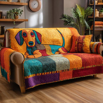Patchwork with Puppy Quilted Sofa Cover