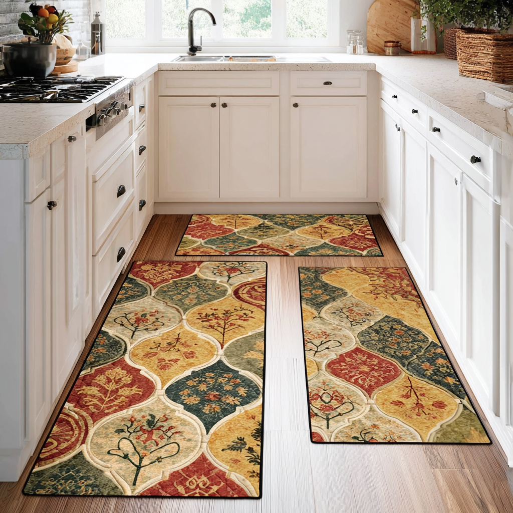 Elegant Flowers 2-Piece Kitchen Mat Set – Esmeralda