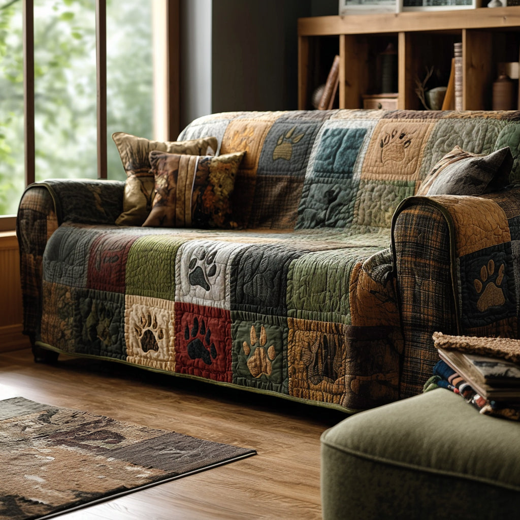 with Rustic Legs Quilted Sofa Cover
