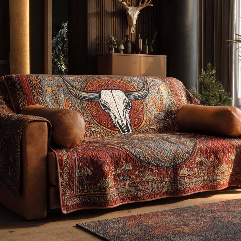 Texas Bull Quilted Sofa Cover