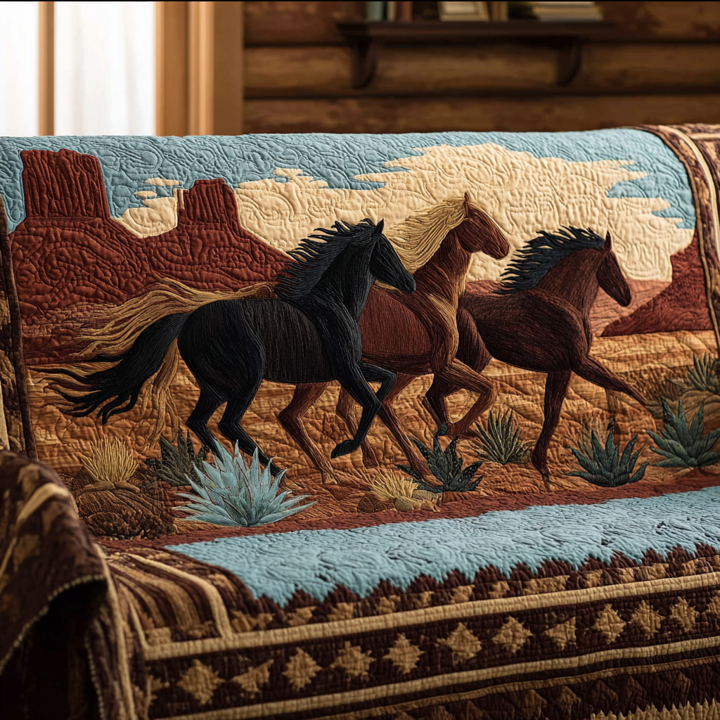 Horse in Race Quilted Sofa Cover
