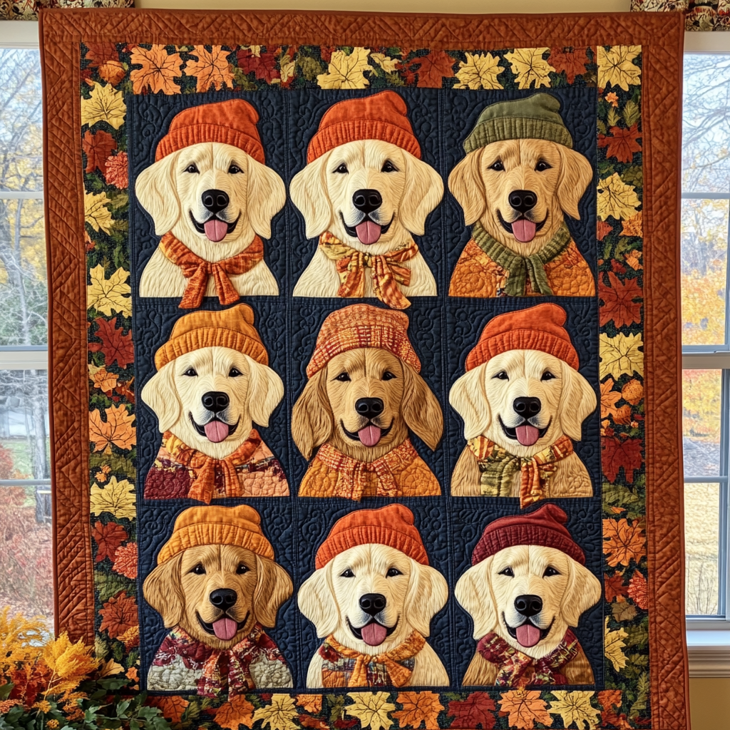 Autumn Retriever Quilted Blanket