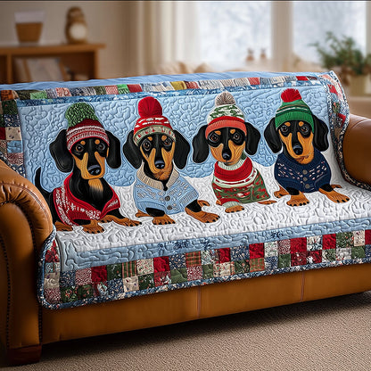 Dachshund Winter Quilted Sofa Cover